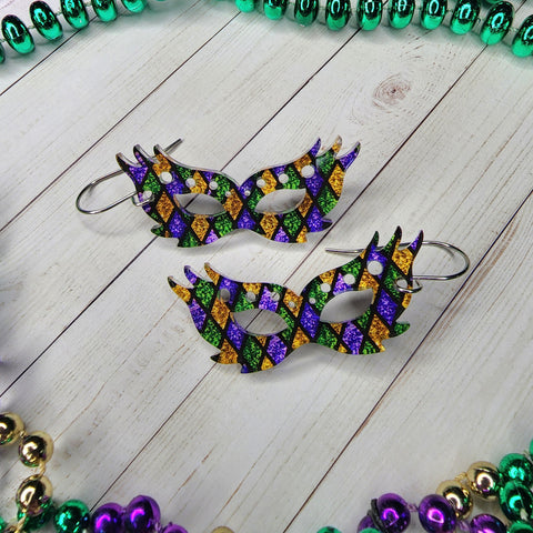 Mardi Gras Stained Glass Mask Earrings