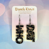 Black and Gold Glittery "WHO DAT" Earrings