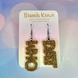 Black and Gold Glittery "WHO DAT" Earrings