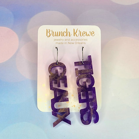 Purple and Gold Shimmer "GEAUX TIGERS" Earrings