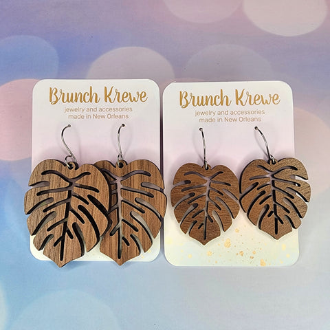 Wooden Monstera earrings