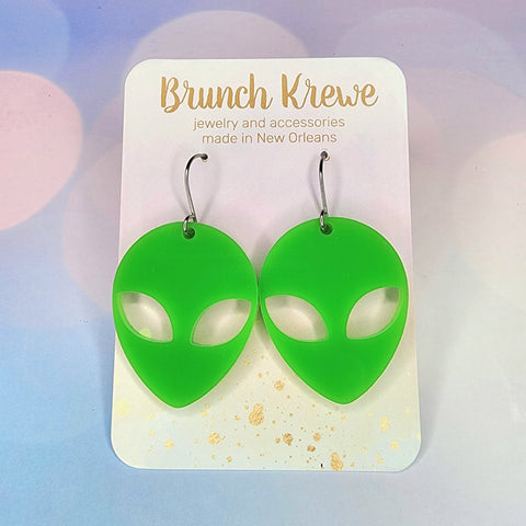 Lime Green Alien Earrings