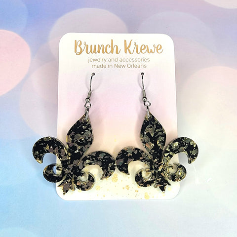 Black and Gold Fleur De Lis Earrings