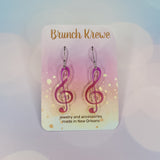 Iridescent Treble Clef Music Earrings