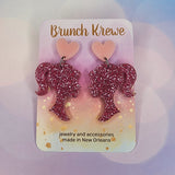 Pink Glittery Doll Silhouette Earrings