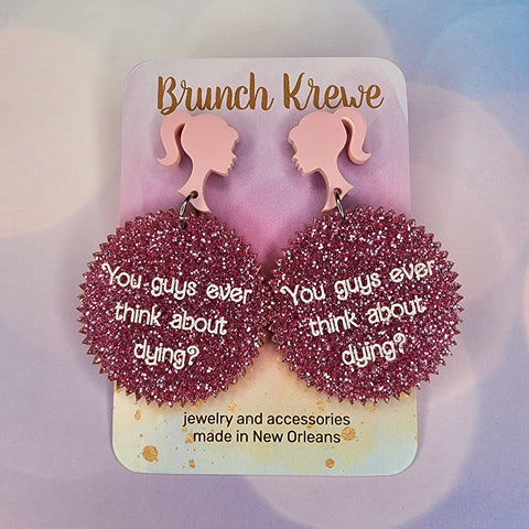 Pink Glittery Doll Quote Earrings