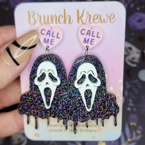 Glittery Ghostface "Call Me" Earrings