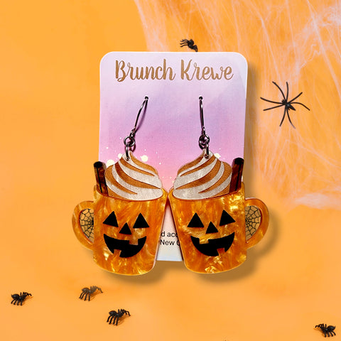 Pumpkin Spice Latte Jack-O-Lantern Earrings