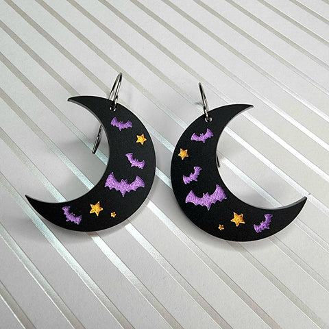 Black Batty Moon Earrings