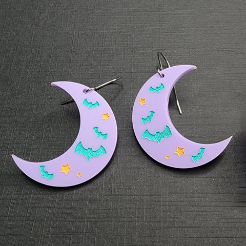 Purple Batty Moon Earrings