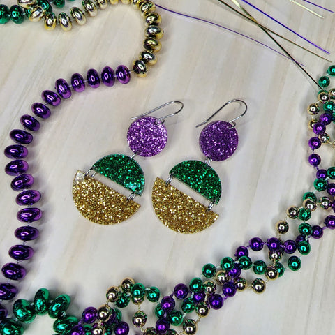 Mardi Gras Tiered Circle Earrings