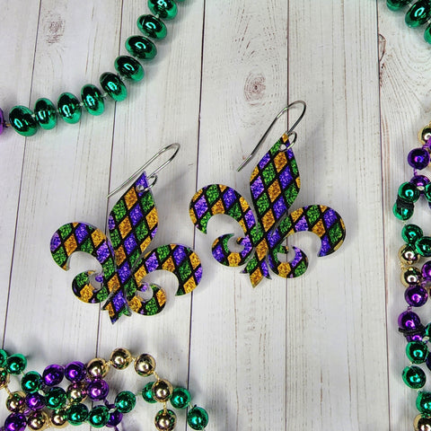 Mardi Gras Stained Glass Fleur De Lis Earrings