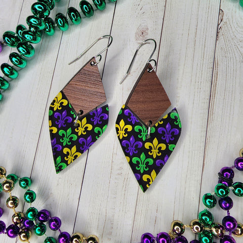 Mardi Gras Fleur De Lis Diamond Earrings