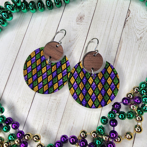 Mardi Gras Stained Glass Round Earrings