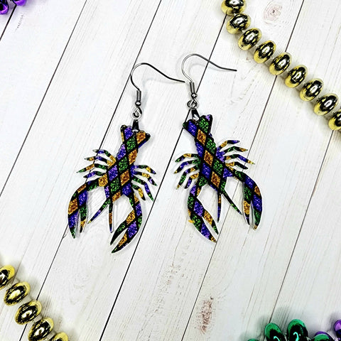 Mardi Gras Stained Glass Crawfish Earrings
