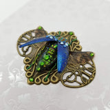 Blue Rainbow Jewel Beetle with Swarovski Crystals