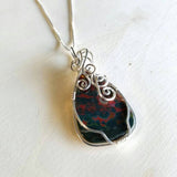 Bloodstone and Sterling Silver Pendant on an 18" Sterling Silver Chain